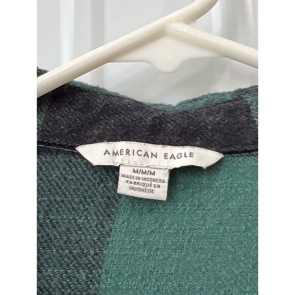 American Eagle Shirt Size Medium Button Up Long Sleeve Peplum Green Black Preppy - Picture 5 of 8
